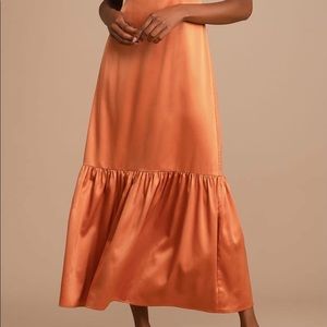Lulus Because of You Rust Orange Satin Tiered Maxi Dress